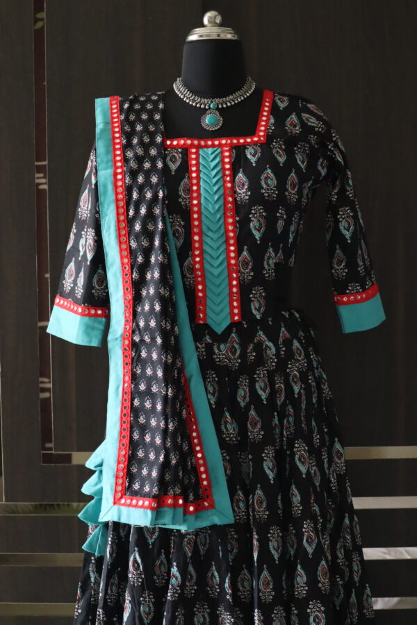 Black Lehenga With Sky Blue Border - Ethnic Attire By Chetna