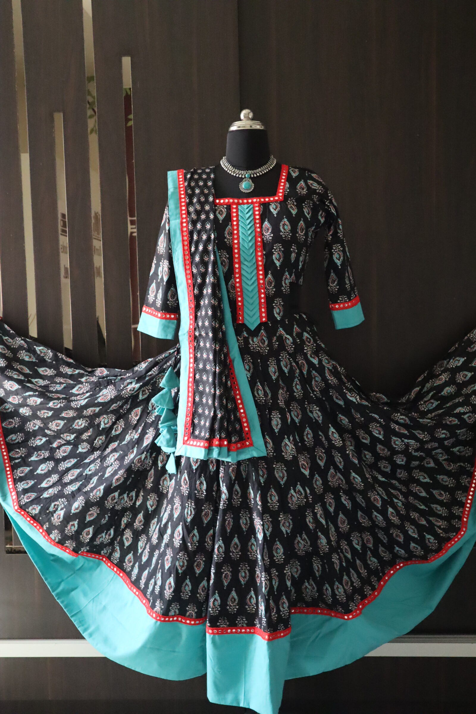 Black lehenga with sky Blue border - Ethnic Attire by chetna