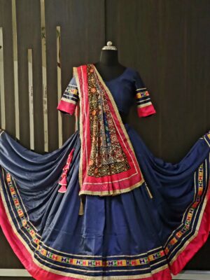 Navy blue lehenga with multicolor dupatta