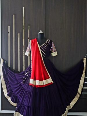 purple chaniya choli with red dupatta