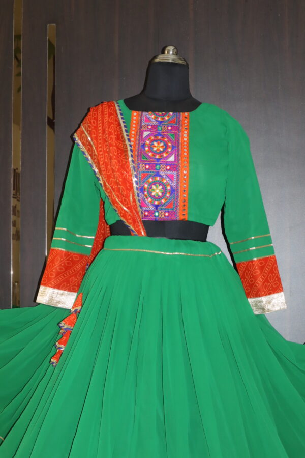 Green chaniya choli with Orange dupatta - Image 3